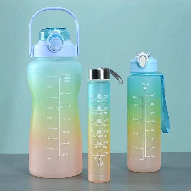 3-piece Set Reusable Sports Water Bottles With Carrying Handles