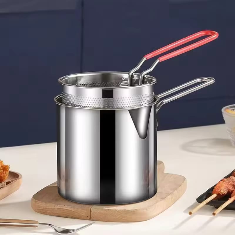 Stainless Steel Deep Frying Pot With Strainer 1200ML