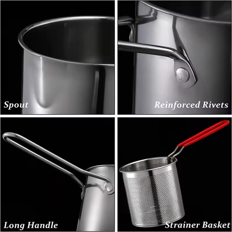 Stainless Steel Deep Frying Pot With Strainer 1200ML