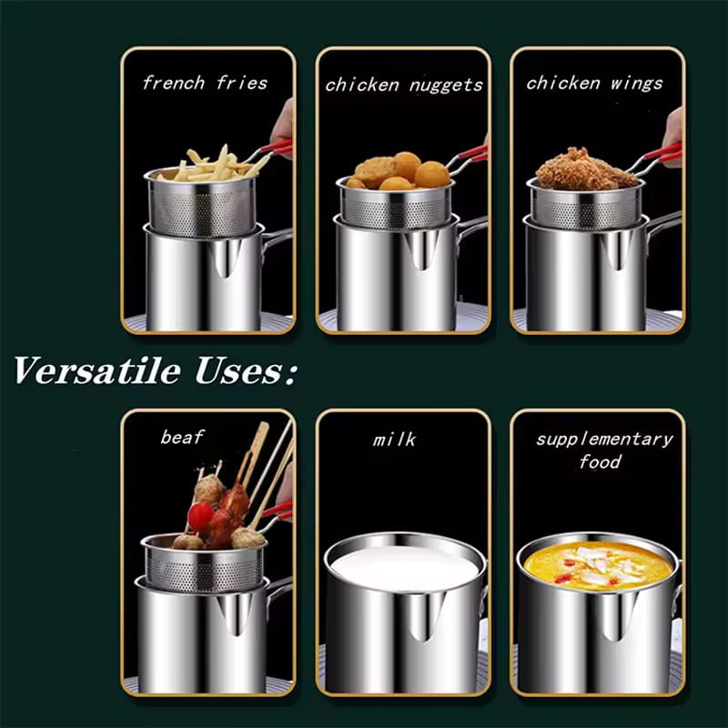 Stainless Steel Deep Frying Pot With Strainer 1200ML