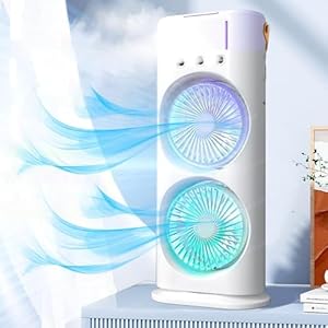 Rotating 3 In 1 Fan Air Cooler with Humidifier Rechergable Dual Head Tower Mist Fan