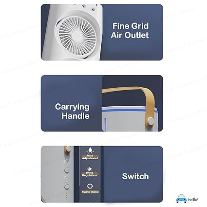 Rotating 3 In 1 Fan Air Cooler with Humidifier Rechergable Dual Head Tower Mist Fan