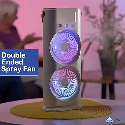 Rotating 3 In 1 Fan Air Cooler with Humidifier Rechergable Dual Head Tower Mist Fan