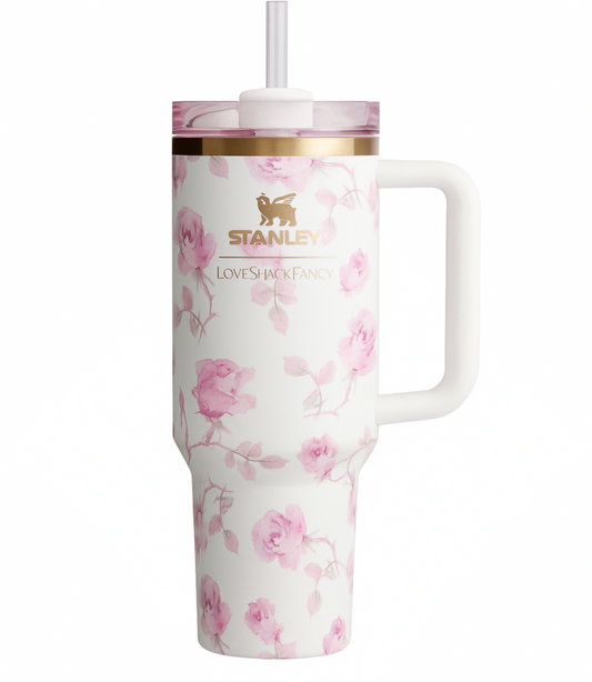 Stanley x LoveShackFancy Pink Rose Floral Quencher Tumbler – 40oz Limited Edition