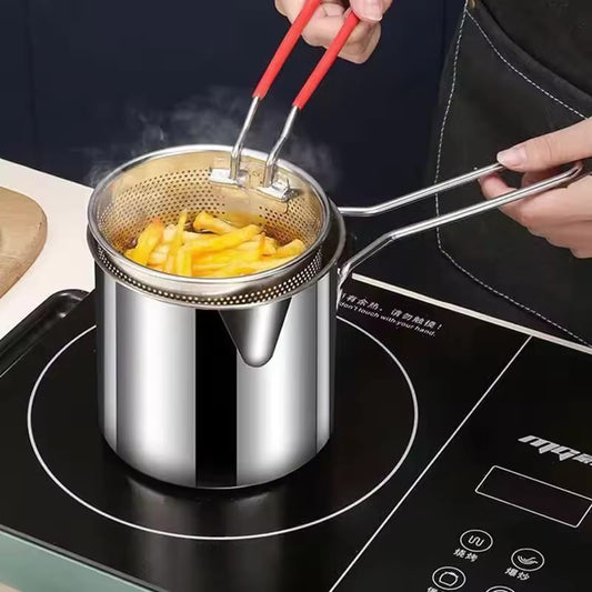 Stainless Steel Deep Frying Pot With Strainer 1200ML