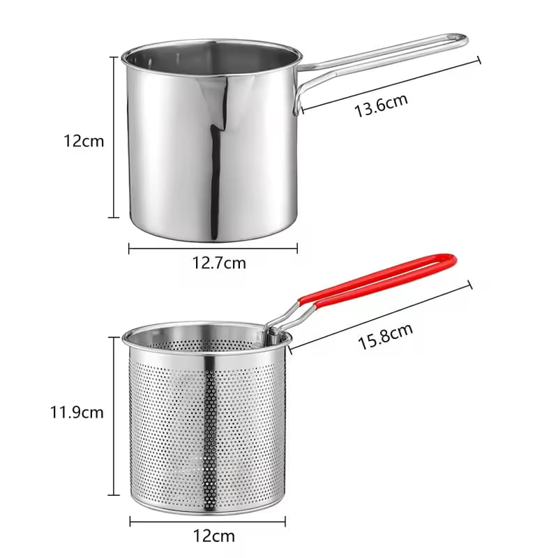 Stainless Steel Deep Frying Pot With Strainer 1200ML